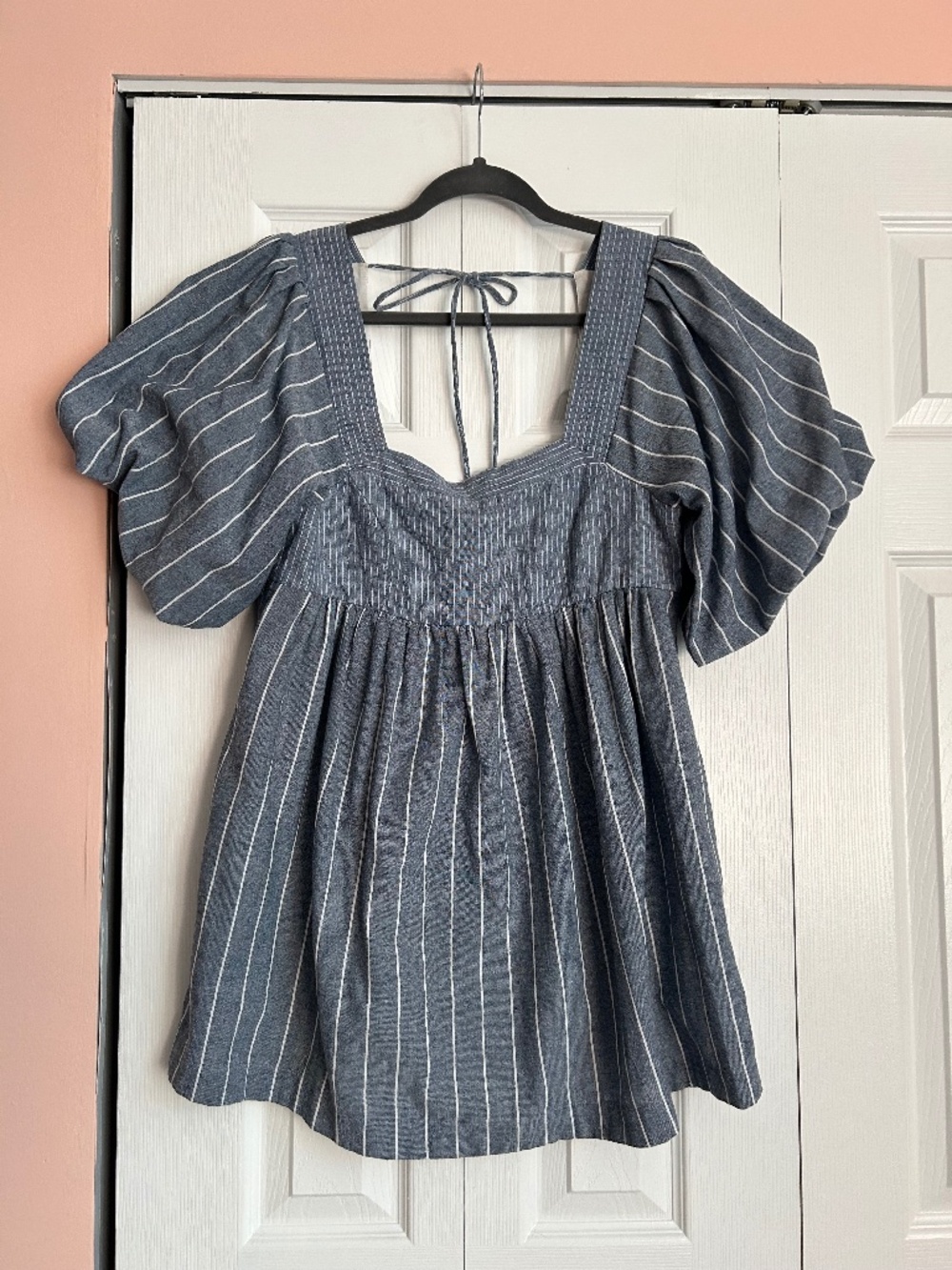 free people puff sleeve striped mini babydoll dress
